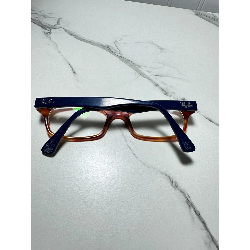 Ray-Ban RB 5150 5609 Brown Tortoise Navy Blue Rectangular Eyeglasses 50-19-135